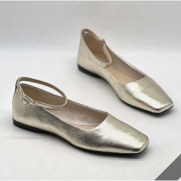 Vagabond Shoes - NEW Vagabond Delia Gold Leather Square‎ Toe Ballet Flats Ankle Strap EU 39 US 9